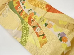 金彩几帳に椿・菊・古典柄模様刺繍名古屋帯